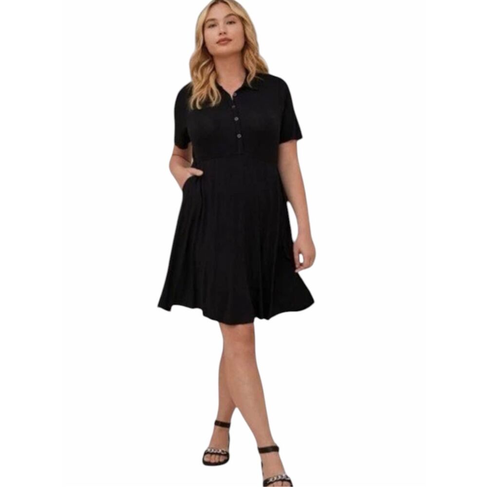 TORRID Women’s Black Henley Collared Fit & Flare Midi Dress Size 2 (2X)